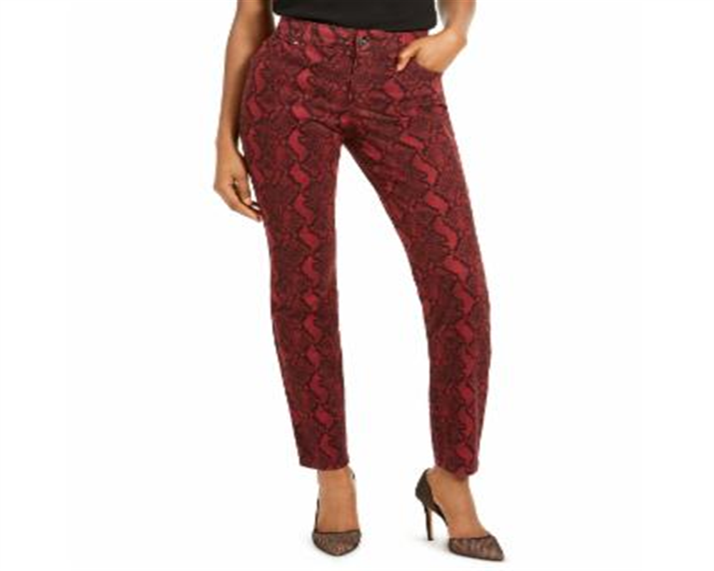 Calça jeans skinny feminina INC International Concepts Essential com estampa de cobra, vermelha, tamanho 2