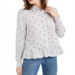 Blusa feminina listrada com botões e manga comprida Maison Jules, branca, tamanho médio