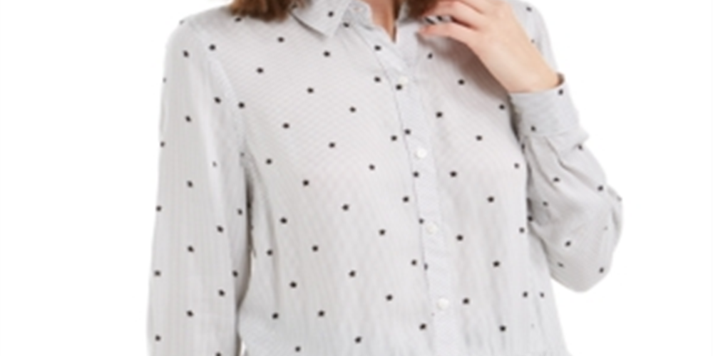 Blusa feminina listrada com botões e manga comprida Maison Jules, branca, tamanho médio