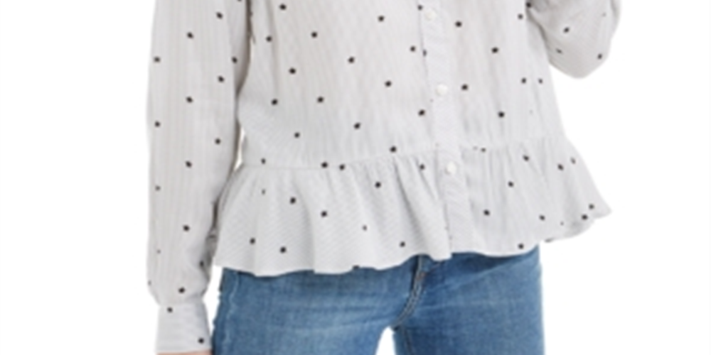 Blusa feminina listrada com botões e manga comprida Maison Jules, branca, tamanho médio