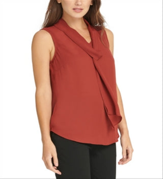DKNY Women's Sleeveless Blouse Wear to Work Top Brown Size Petite Large