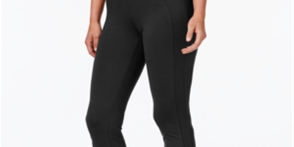 Leggings femininas de malha ponte com bainha de pressão, pretas, tamanho pequeno
