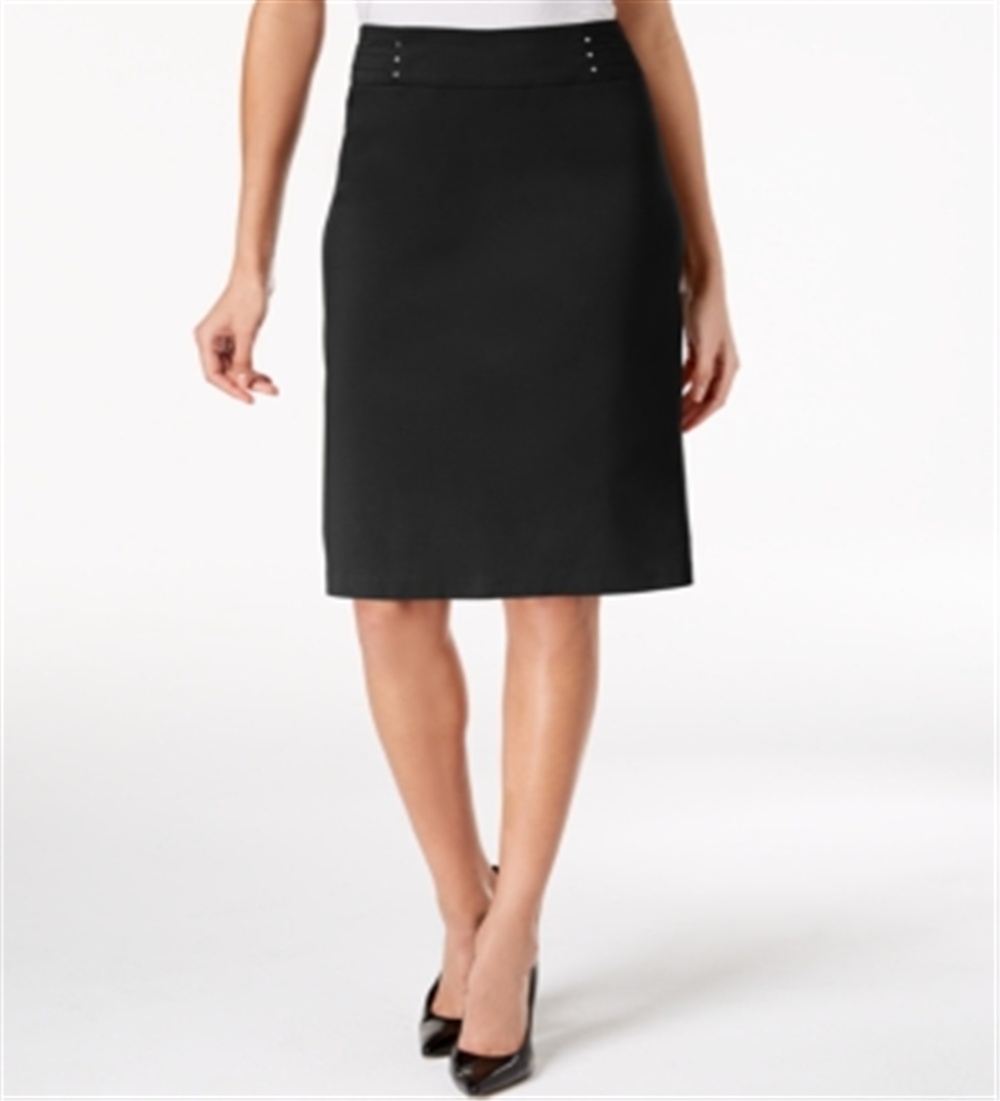 Saia feminina com cintura elástica e rebites JM Collection, preta, tamanho grande
