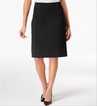 Saia feminina com cintura elástica e rebites JM Collection, preta, tamanho grande
