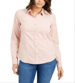 Camisa feminina de veludo cotelê de algodão com botões Charter Club, rosa, tamanho pequeno G