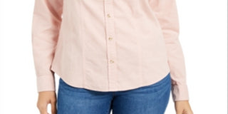 Camisa feminina de veludo cotelê de algodão com botões Charter Club, rosa, tamanho pequeno G