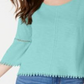 Blusa feminina estilo &amp; Co com acabamento em crochê e manga lanterna, azul claro, tamanho pequeno G
