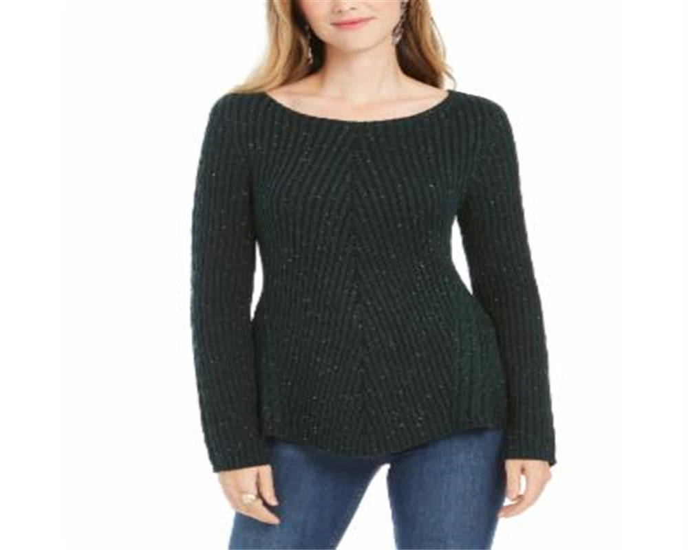 Suéter feminino de malha canelada com bainha recortada, verde, tamanho XX-G