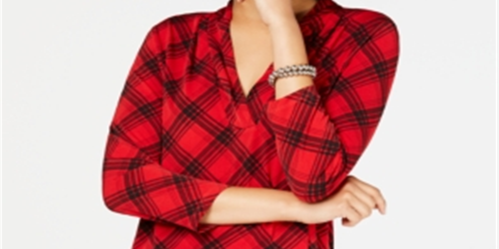 Charter Club Feminino New Plaiditude Xadrez Top Vermelho Tamanho XS