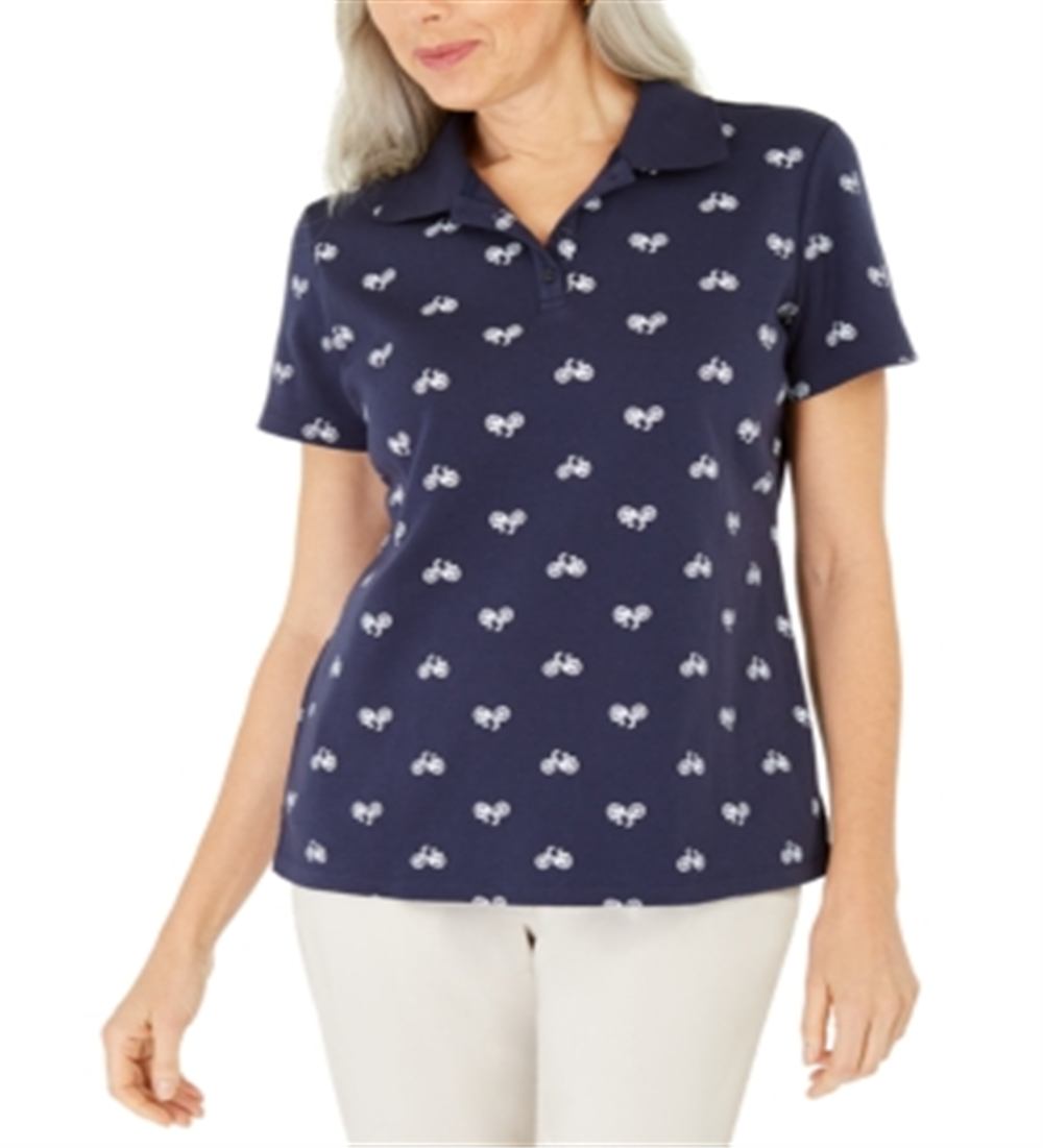 Camisa Polo Feminina Karen Scott Bike Print Azul Tamanho Médio
