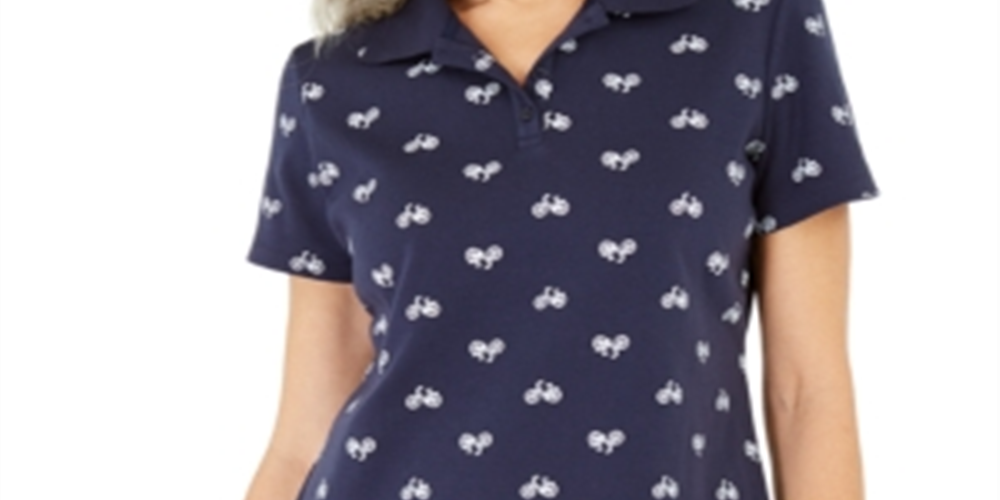 Camisa Polo Feminina Karen Scott Bike Print Azul Tamanho Médio