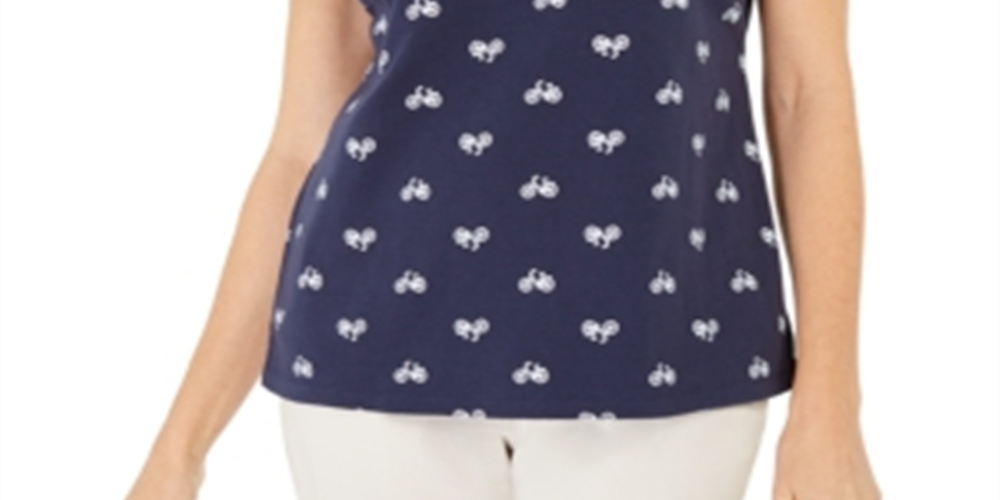 Camisa Polo Feminina Karen Scott Bike Print Azul Tamanho Médio