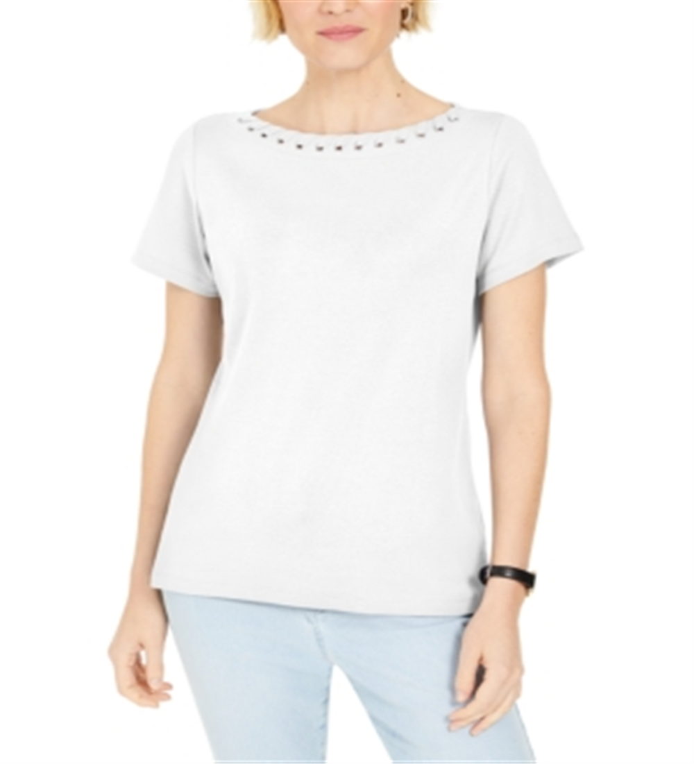 Karen Scott Top Feminino com Acabamento em Ilhós Branco Tamanho X-S