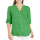 Camisa feminina Charter Club Roll Tab com botões, verde, tamanho extragrande