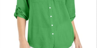 Camisa feminina Charter Club Roll Tab com botões, verde, tamanho extragrande