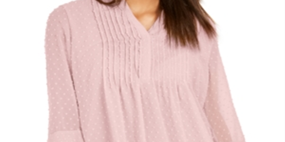 Charter Club Blusa feminina texturizada com babados duplos e pregas rosa tamanho pequeno