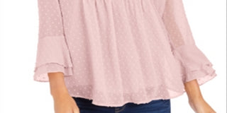 Charter Club Blusa feminina texturizada com babados duplos e pregas rosa tamanho pequeno