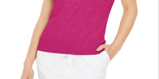 Suéter feminino sem mangas com gola redonda Charter Club, rosa, tamanho pequeno