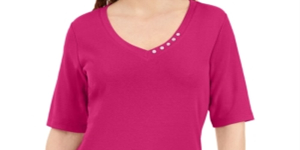 Blusa feminina Karen Scott com decote em V e detalhes em botões, rosa, tamanho grande