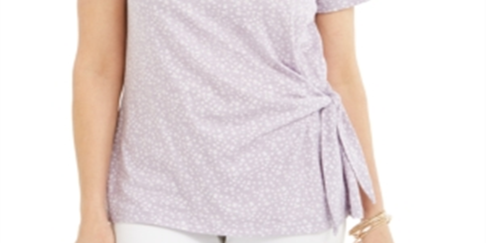 Estilo e CoTop feminino com estampa lateral e amarração, roxo, tamanho médio