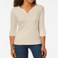 Karen Scott Top Henley de Algodão Feminino Marrom Tamanho P