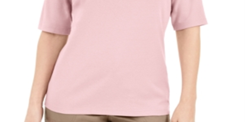 Karen Scott Blusa feminina com decote em V e detalhes em botões, rosa, tamanho extrapequeno