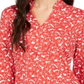 Túnica feminina com estampa floral e decote dividido, vermelha, tamanho extrapequeno
