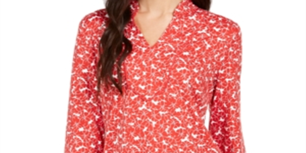 Túnica feminina com estampa floral e decote dividido, vermelha, tamanho extrapequeno