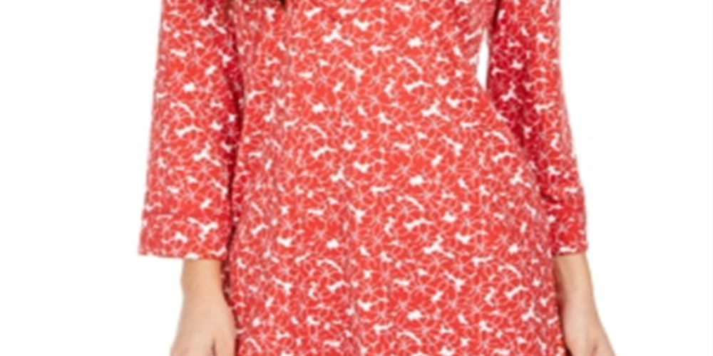 Túnica feminina com estampa floral e decote dividido, vermelha, tamanho extrapequeno