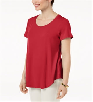 JM Collection Blusa feminina com bainha curta verde, tamanho pequeno G