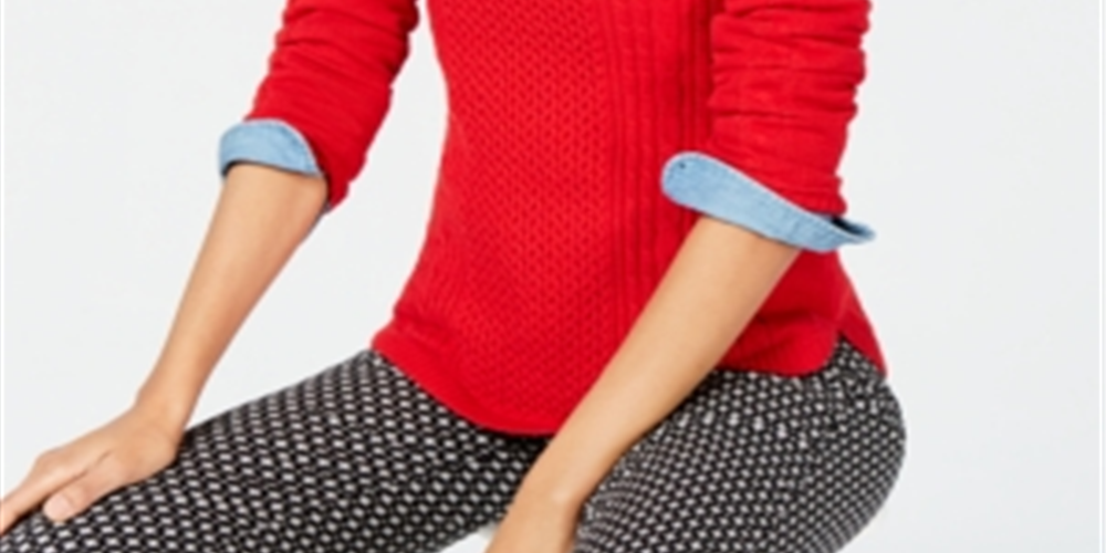 Suéter feminino Charter Club com estampa de manga comprida e gola redonda, tamanho pequeno, vermelho