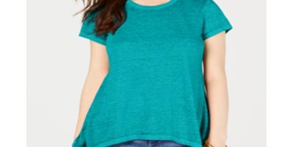 Estilo e CoTop feminino com manga curta e lenço verde claro tamanho grande