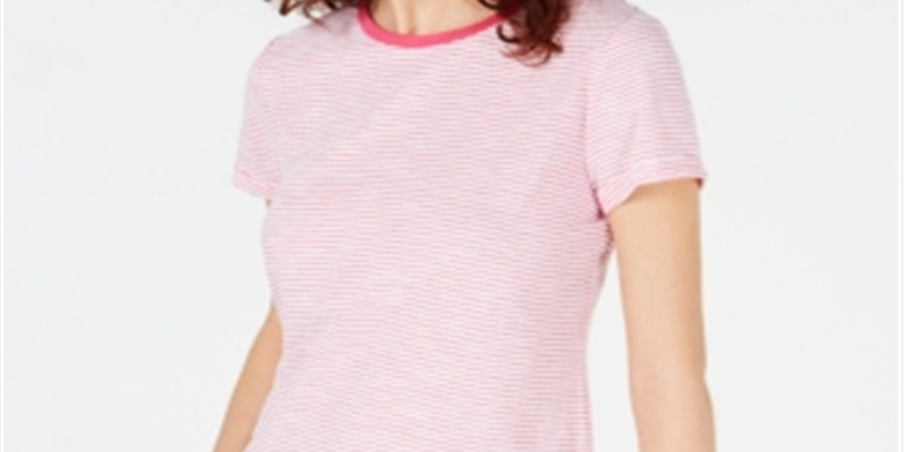 Camiseta feminina Maison Jules com decote redondo e alças finas, rosa, tamanho X-S