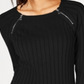 Suéter feminino canelado com zíper e detalhe da INC International Concepts, preto, tamanho pequeno médio