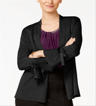 Cardigan feminino Alfani com manga amarrada, preto, tamanho pequeno e pequeno