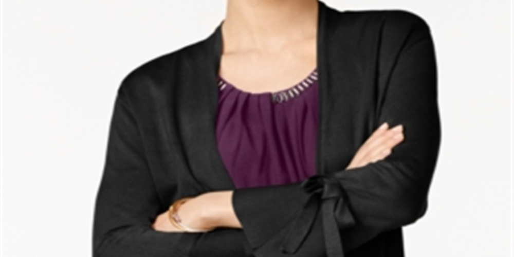 Cardigan feminino Alfani com manga amarrada, preto, tamanho pequeno e pequeno