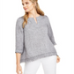Charter Club Blusa de linho com bainha desfiada feminina, cinza, tamanho X-S