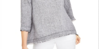 Charter Club Blusa de linho com bainha desfiada feminina, cinza, tamanho X-S