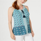 Estilo e CoTop feminino com estampa de borlas e gravata, azul, tamanho grande
