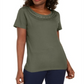 Camiseta feminina Karen Scott com acabamento em crochê e algodão, verde, tamanho pequeno