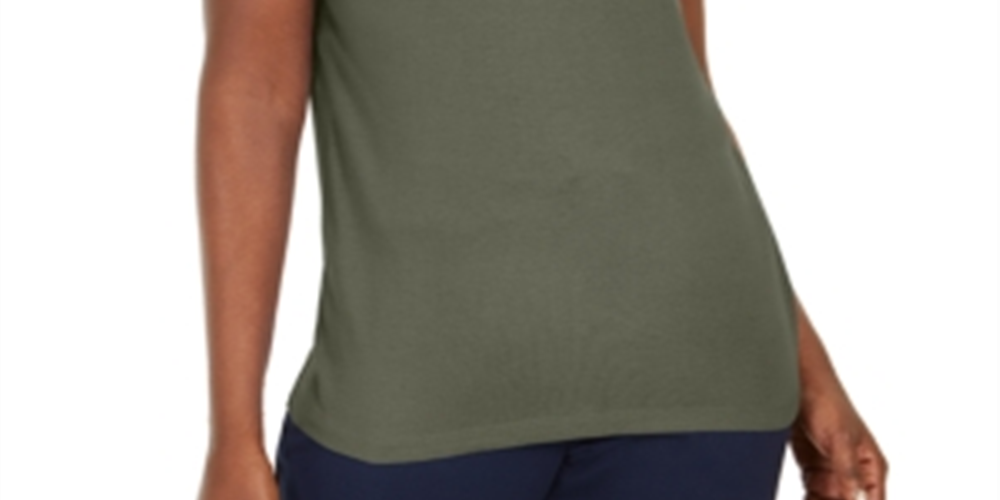 Camiseta feminina Karen Scott com acabamento em crochê e algodão, verde, tamanho pequeno