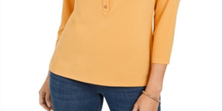 Camisa polo feminina de malha Charter Club, amarela, tamanho pequeno