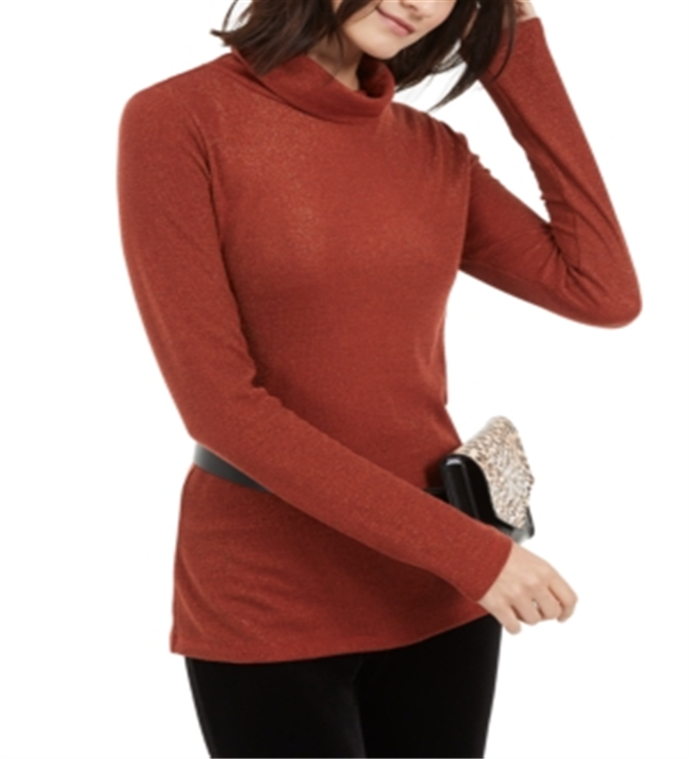 Suéter feminino de gola alta em malha metálica INC International Concepts, tamanho tijolo, pequeno e médio