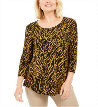 Blusa feminina com estampa floral JM Collection, preta, tamanho grande