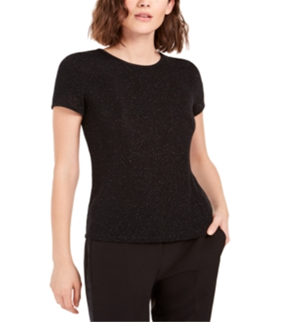 Top texturizado brilhante feminino Bar III, preto, tamanho médio