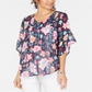 Top plissado com estampa de cachecol retrô feminino Style &amp; Co, azul, tamanho X-S