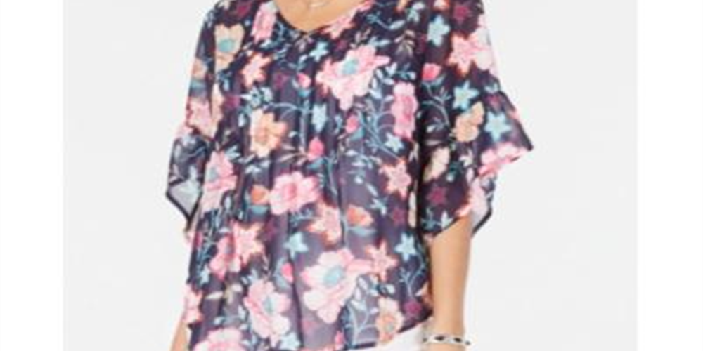 Top plissado com estampa de cachecol retrô feminino Style &amp; Co, azul, tamanho X-S