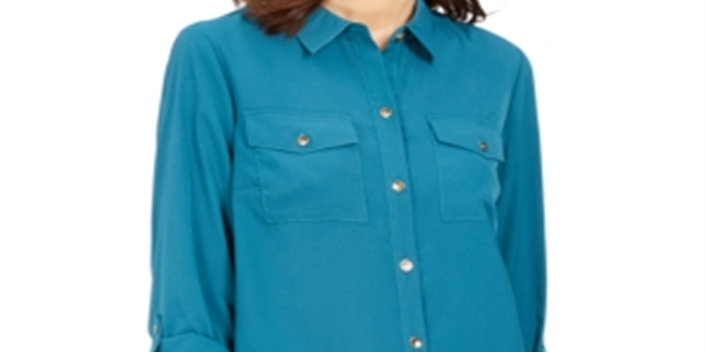 Camisa feminina Charter Club com dois bolsos, verde, tamanho pequeno