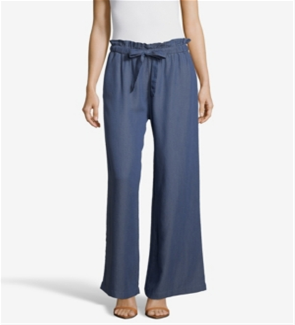 Calça feminina John Paul Richard, perna larga, azul, tamanho pequeno