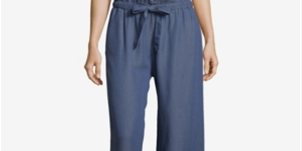 Calça feminina John Paul Richard, perna larga, azul, tamanho pequeno